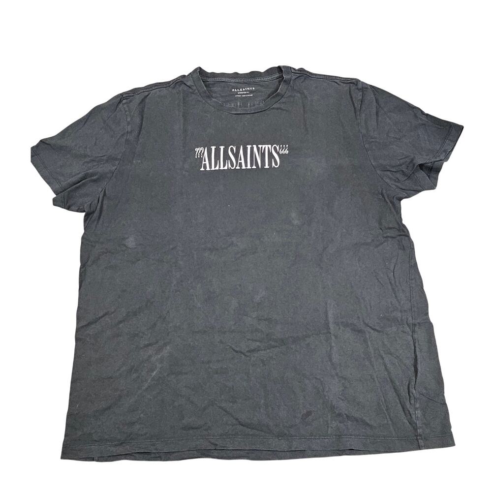 ALLSAINTS MEN'S BLACK BRACKETS SS CREW TEE - SIZE L - GRAPHIC FRONT & BACK LOGO